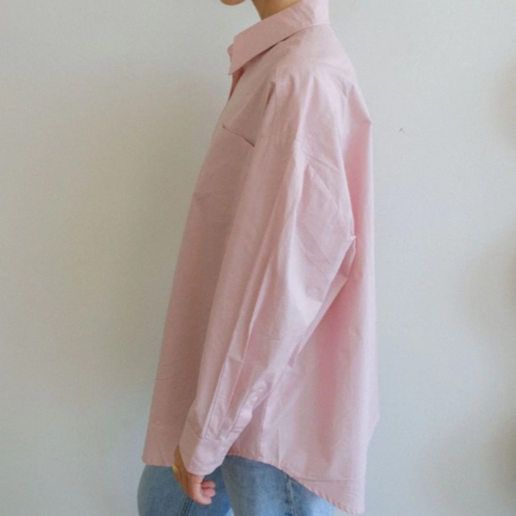 THINGS BETWEEN Aspen Oversized Button Down Top in Baby Pink - Picture 1 of 11